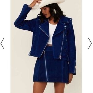 Veda Moto Biker Jacket Jayne in Goat Suede Sapphire Blue